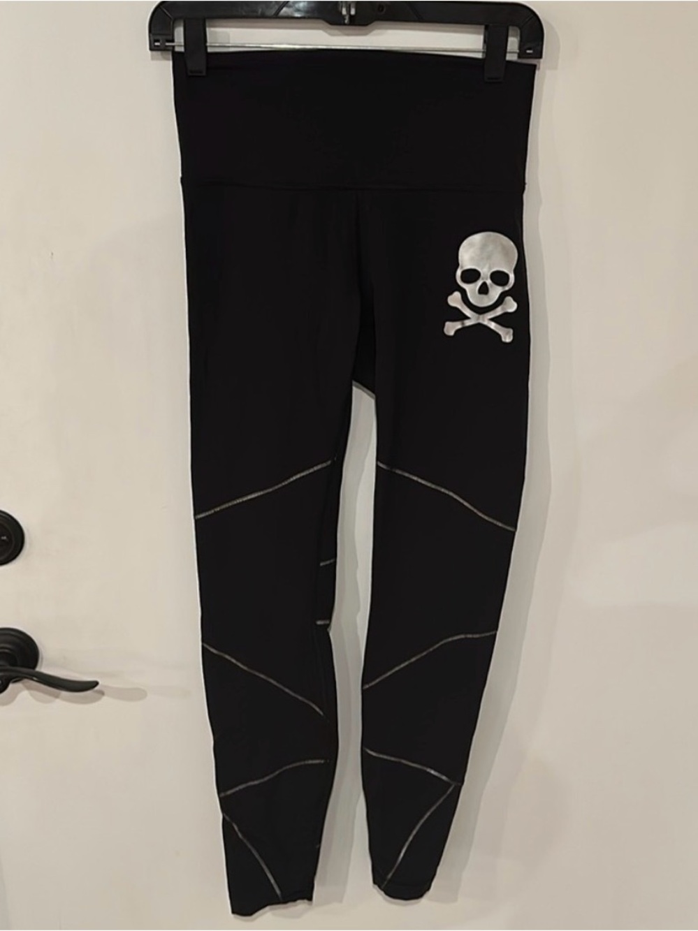 Black SoulCycle Luon Leggings with White Accents